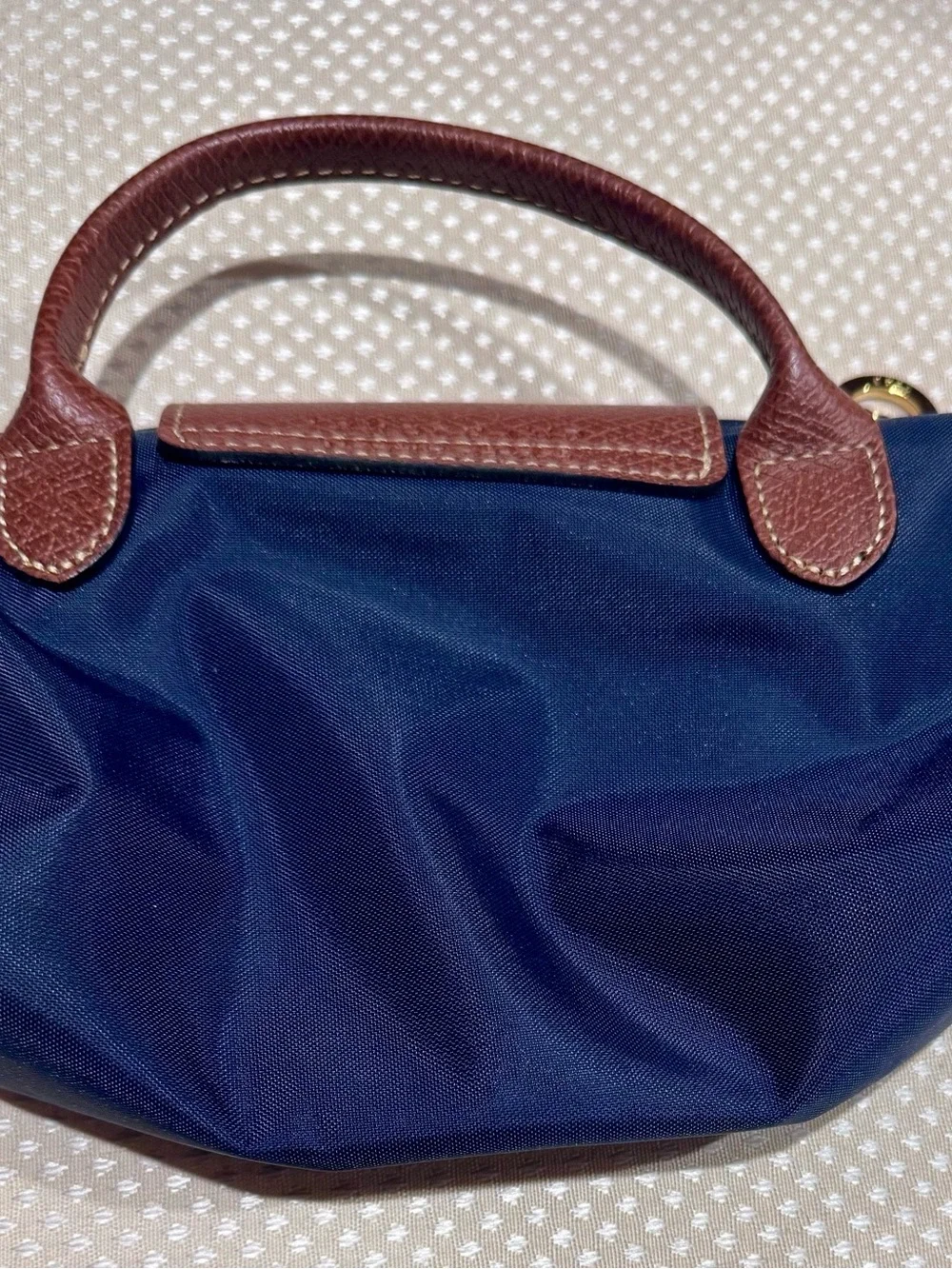 Longchamp Navy Nylon Cosmetic Pouch with Brown Leather Flap